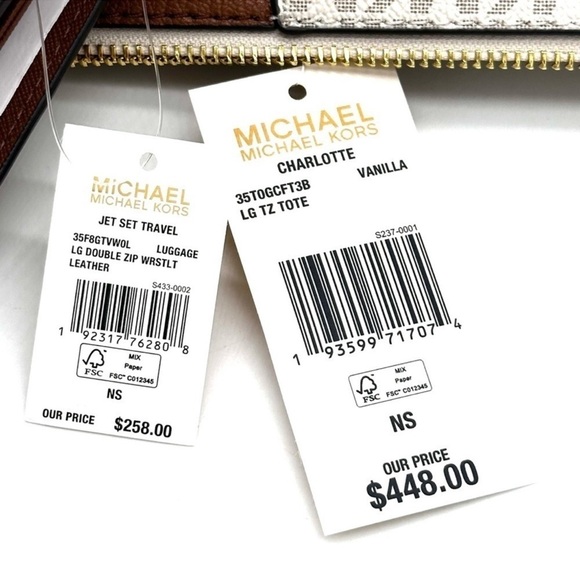 Michael Kors Large Charlotte Tote Bag & Large Double Zip Wallet Vanilla/Brown - Picture 14 of 14